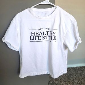 NWOT White Graphic Short Sleeve Tee, size S